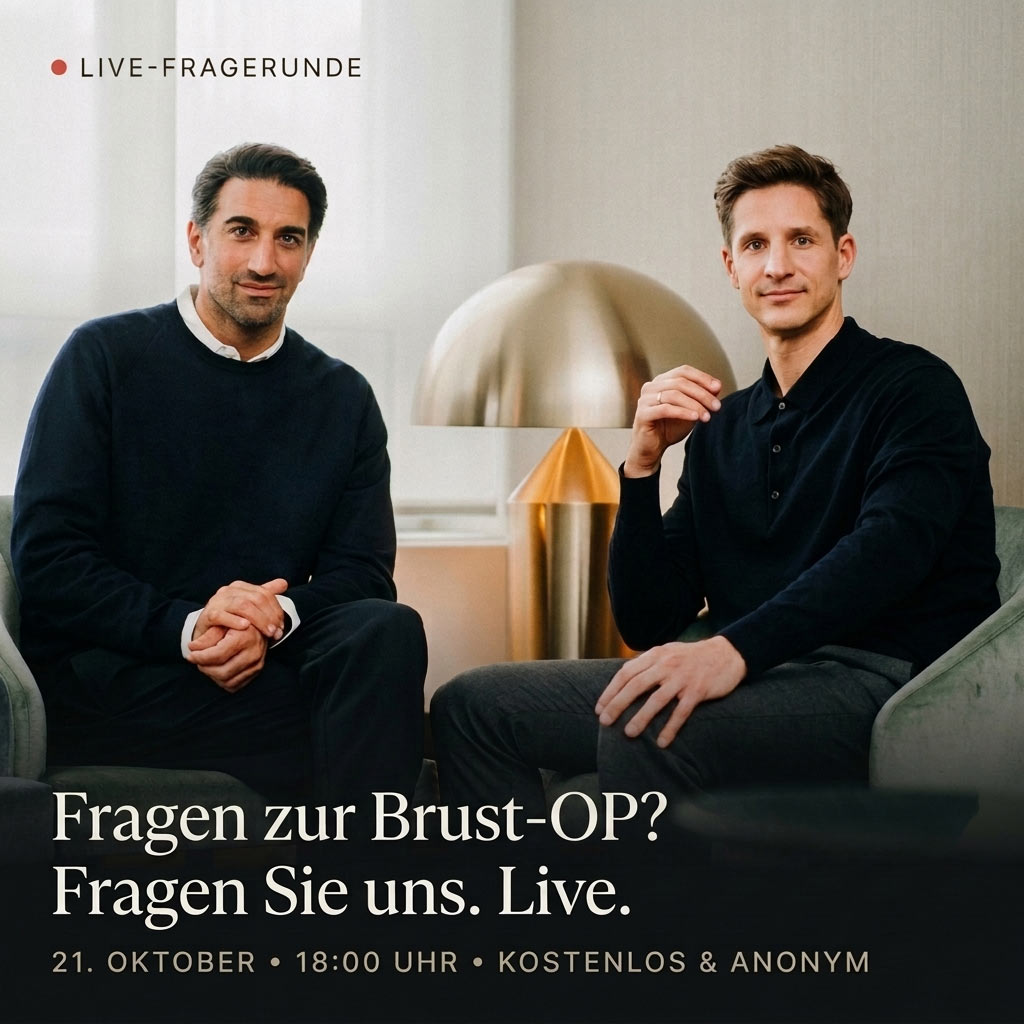Live-Fragerunde zur Brust-OP: Ihre Fragen, live beantwortet von Dr. Schoeneich und Dr. Englbrecht am 21.10. um 18:00 Uhr. Jetzt anmelden.